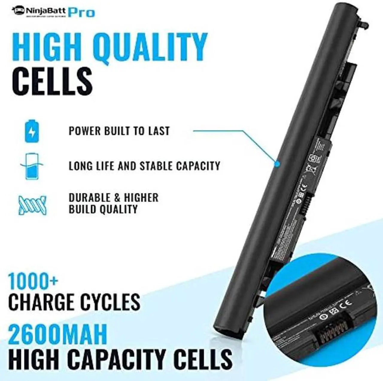 Alt view image 2 of 5 - NinjaBatt Pro Battery for HP 919700-850 JC03 15-BS015DX 15-BS113DX 250 G6 17-BS011DX 15-BW011DX 15-BS013DX JC04 15-BS115DX 15-BS012DS JCO3 JCO4 255 G6 919701-850 - Premium Cells [2600mAh/14.8V]