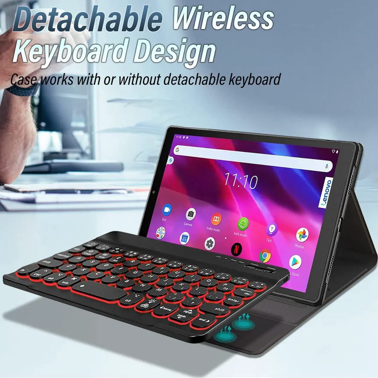 Alt view image 3 of 5 - Wineecy Backlit Keyboard Case for Lenovo 8.0 Inch Tab M8 Gen 3 2022/ Smart Tab M8 Gen 3 2022/Tab M8 HD LTE 2021/ Tab M8 HD/Smart Tab M8/Tab M8 FHD 2019,Detachable Wireless Keyboard & PU Folio Case