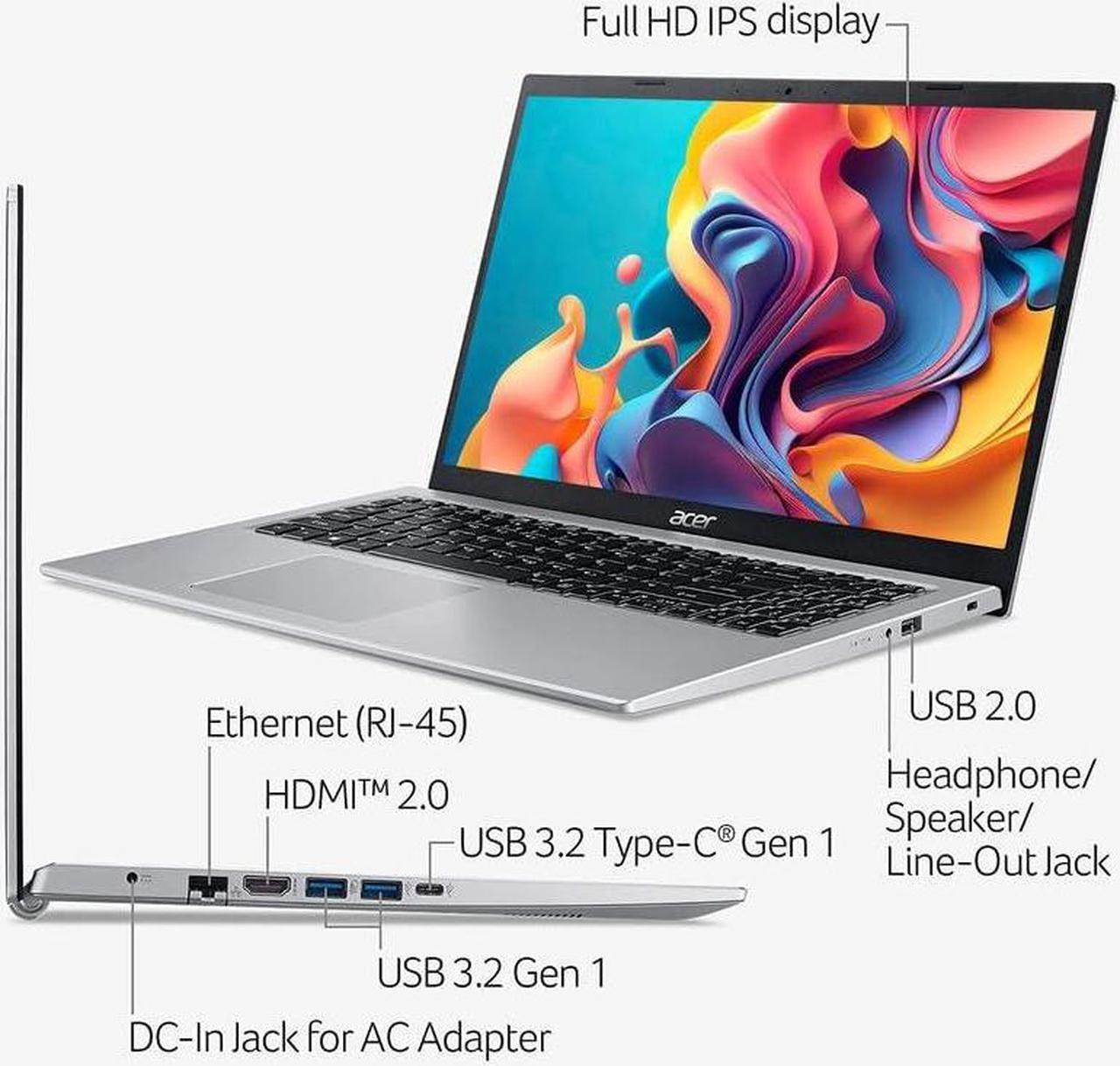 Alt view image 4 of 5 - Acer Aspire 1 Slim 2024 Newest Laptop, 15.6'' Full HD Display, 8GB RAM, 128GB eMMC, Dual-Core Intel Celeron N4500, UHD Graphics, RJ45, WiFi, Webcam, 1-Year Microsoft 365, Windows 11S +MarxsolAccessory