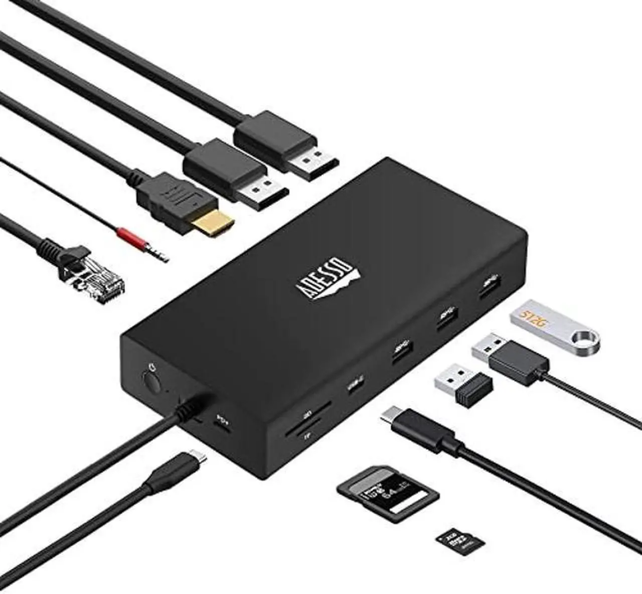 Main image of Adesso USB C Docking Station Multiport Adapter Type C Hub 2 DisplayPort Support 8K, HDMI, RJ45 Ethernet Port, 100W PD Charging, 3*USB, SD/TF Card Reader for MacBook Windows Laptop (TAA Compliant)
