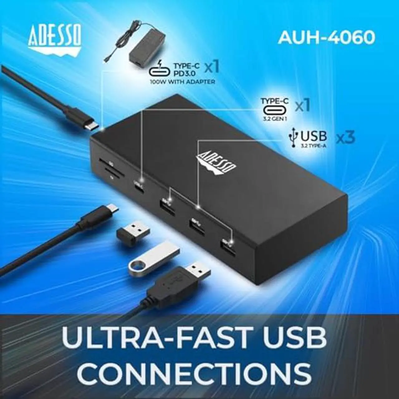 Alt view image 4 of 5 - Adesso USB C Docking Station Multiport Adapter Type C Hub 2 DisplayPort Support 8K, HDMI, RJ45 Ethernet Port, 100W PD Charging, 3*USB, SD/TF Card Reader for MacBook Windows Laptop (TAA Compliant)