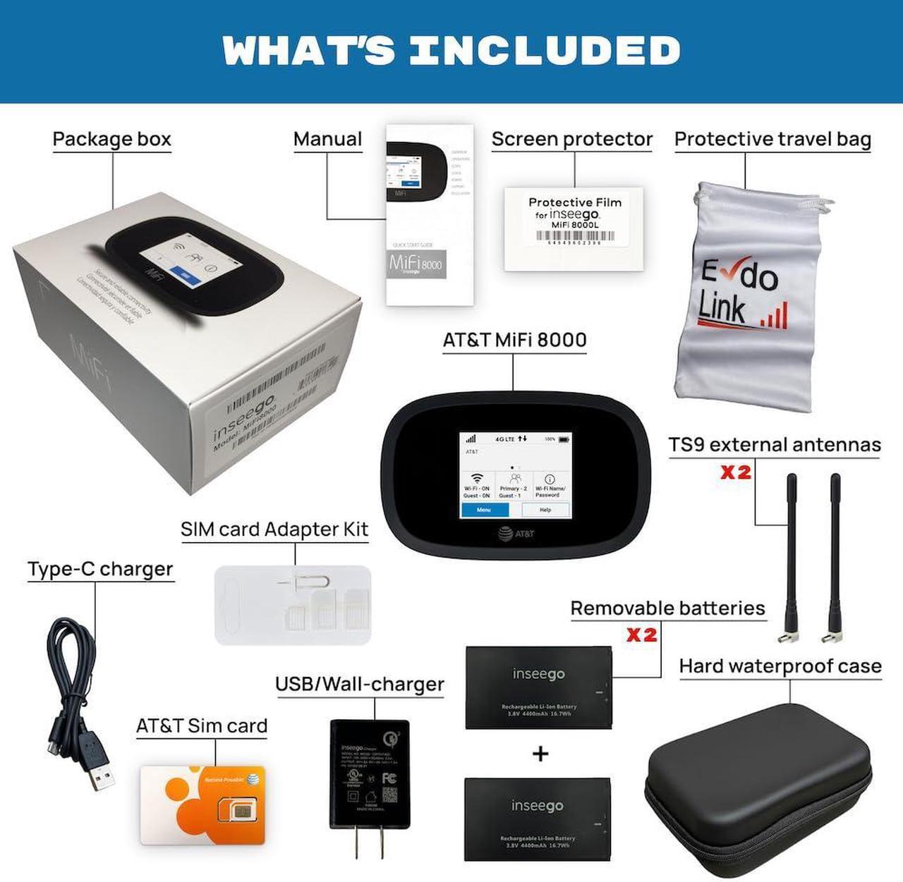 Alt view image 2 of 2 - AT&T Wireless Hotspot WiFi Device 4G LTE MiFi 8000 | Global 4G Cat18 LTE | Up to 1 Gbps | EVDO-LINK Bundle for Mobile Hotspot Device with HardCase, Screen Protector, SIM Card & Extra Battery