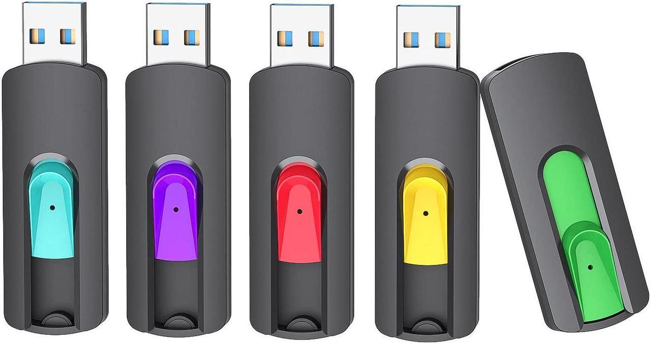 Main image of Aiibe 5 Pack 128GB Flash Drive 3.0, Upgraded 130MB/s USB 3.0 Flash Drive Retractable USB Drive Portable Thumb Drive Colorful Memory Stick Multi Pack (Cyan, Green, Purple, Red, Yellow)