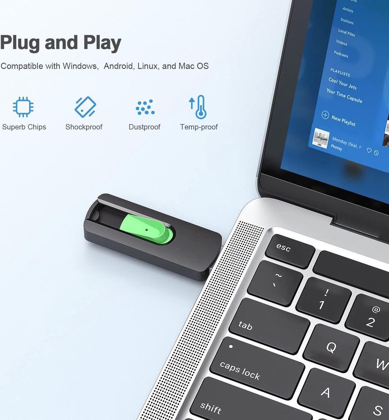 Alt view image 3 of 5 - Aiibe 5 Pack 128GB Flash Drive 3.0, Upgraded 130MB/s USB 3.0 Flash Drive Retractable USB Drive Portable Thumb Drive Colorful Memory Stick Multi Pack (Cyan, Green, Purple, Red, Yellow)
