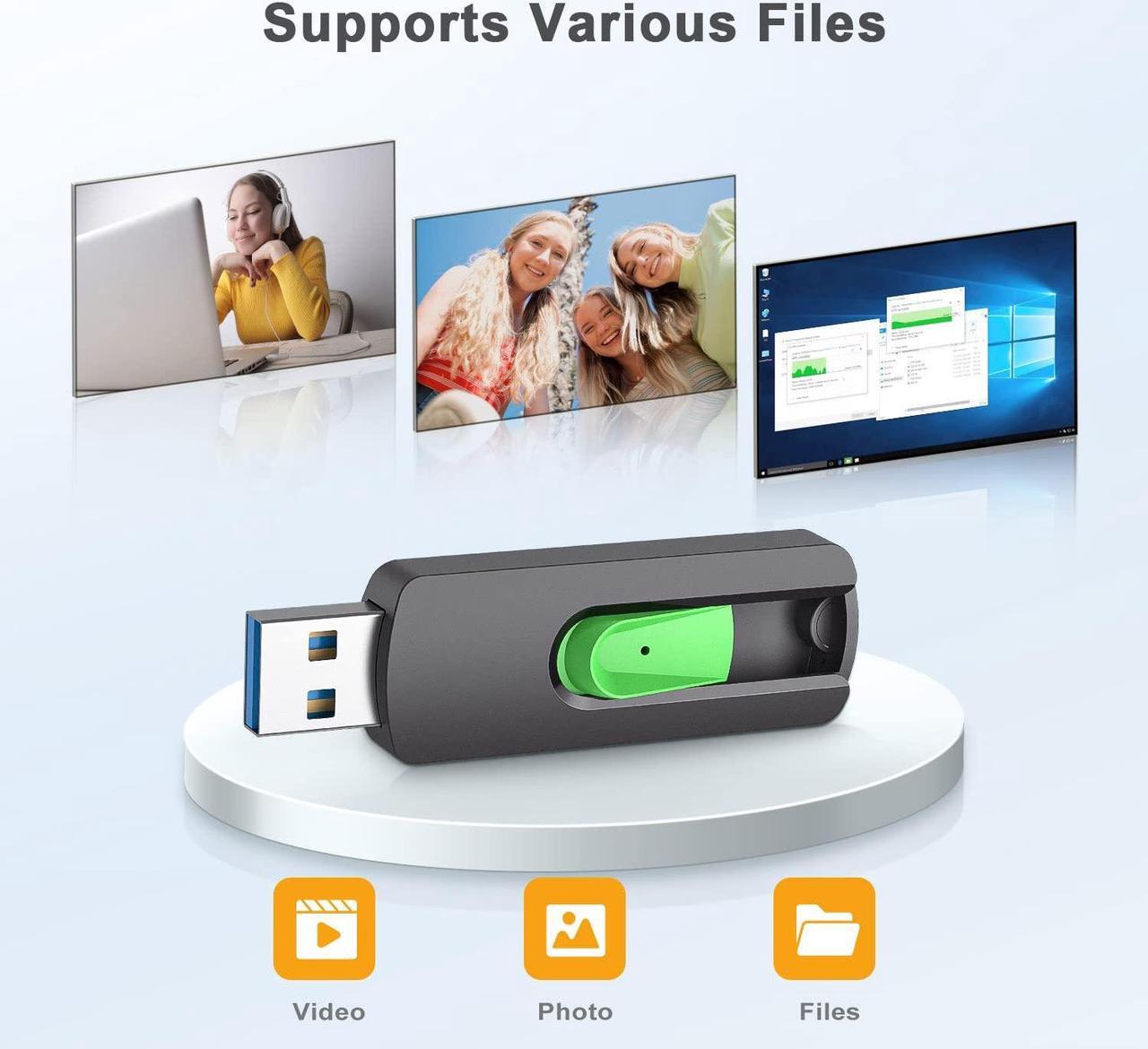 Alt view image 4 of 5 - Aiibe 5 Pack 128GB Flash Drive 3.0, Upgraded 130MB/s USB 3.0 Flash Drive Retractable USB Drive Portable Thumb Drive Colorful Memory Stick Multi Pack (Cyan, Green, Purple, Red, Yellow)