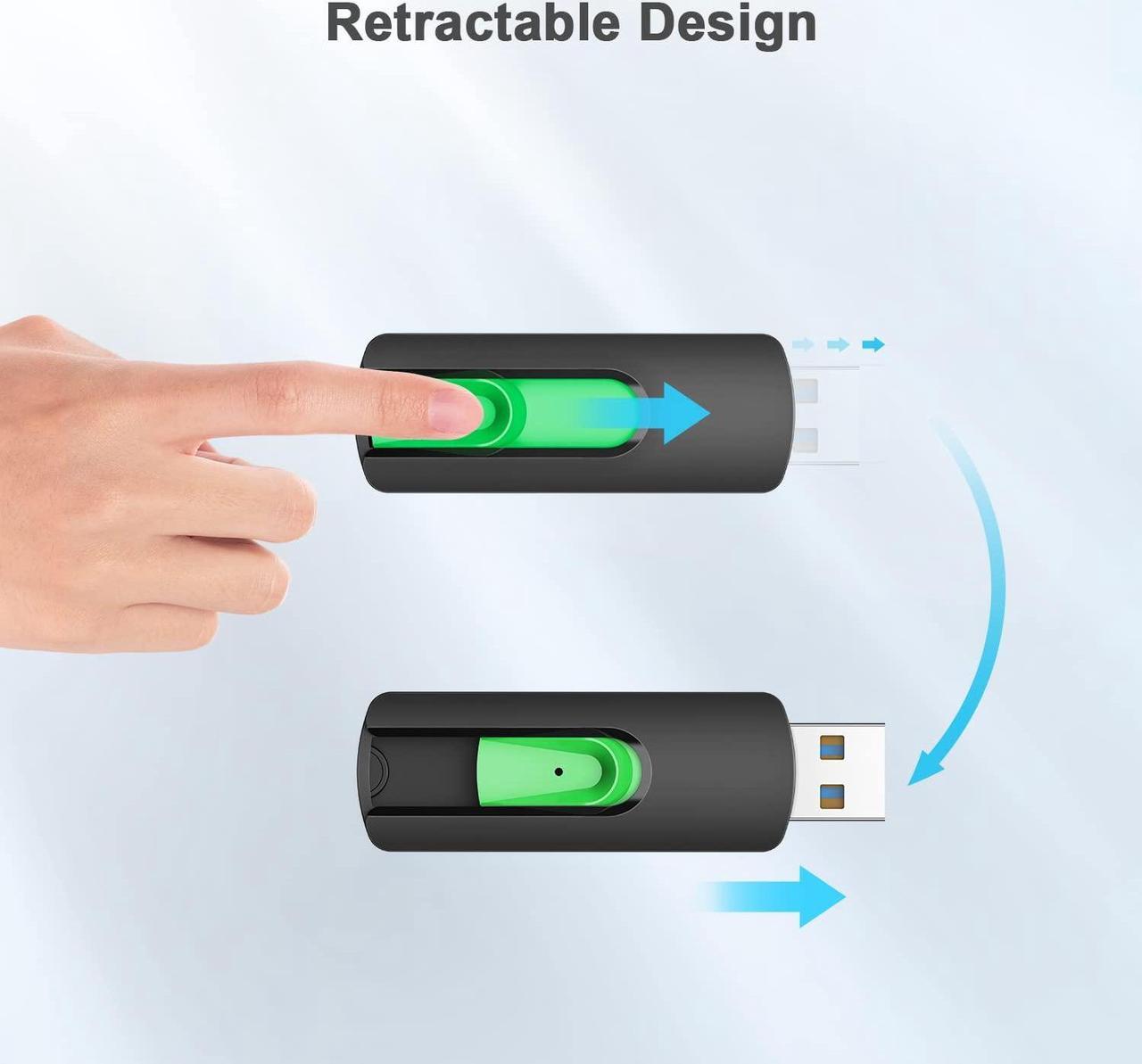 Alt view image 5 of 5 - Aiibe 5 Pack 128GB Flash Drive 3.0, Upgraded 130MB/s USB 3.0 Flash Drive Retractable USB Drive Portable Thumb Drive Colorful Memory Stick Multi Pack (Cyan, Green, Purple, Red, Yellow)