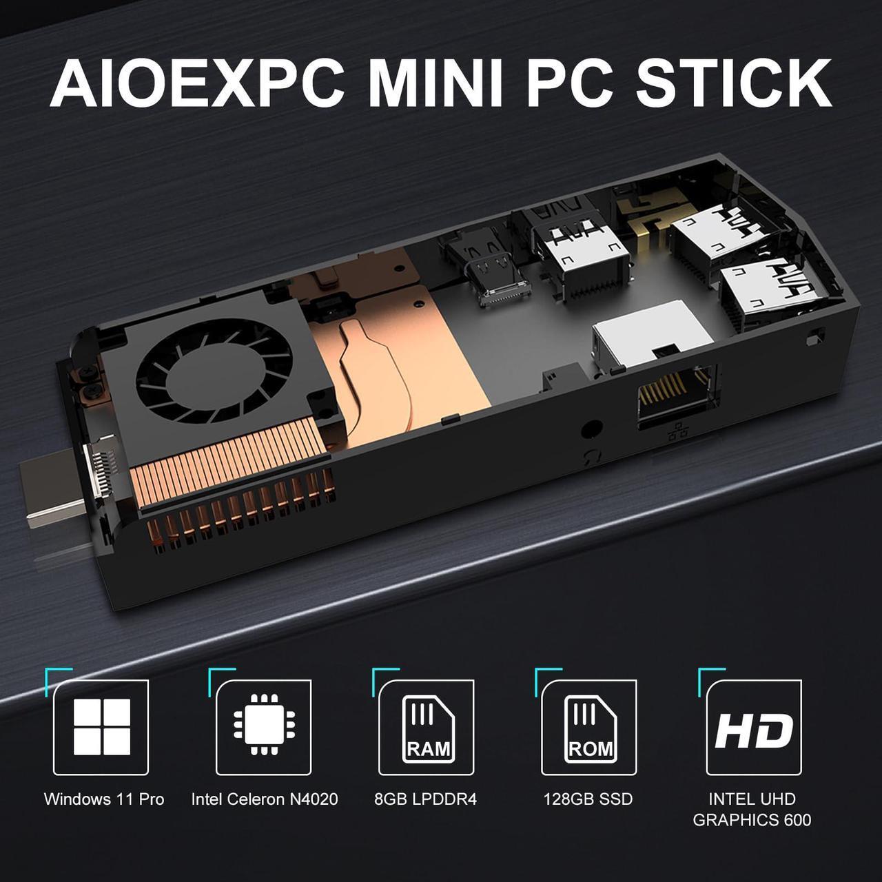 Alt view image 2 of 5 - AIOEXPC Mini PC Stick Intel Celeron N4000 2.6GHz Windows 11 Pro 8GB DDR4 128GB SSD Mini Compute Stick Support 4K HDMI, 2.4G/5.0G WiFi, Gigabit Ethernet, Cooling System, Bluetooth 4.2, USB 3.0