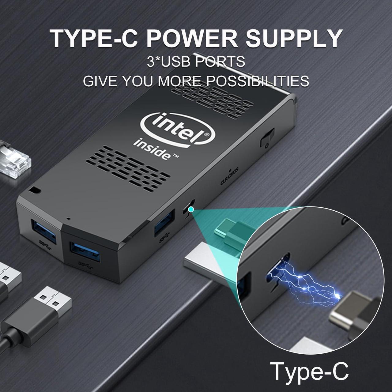 Alt view image 4 of 5 - AIOEXPC Mini PC Stick Intel Celeron N4000 2.6GHz Windows 11 Pro 8GB DDR4 128GB SSD Mini Compute Stick Support 4K HDMI, 2.4G/5.0G WiFi, Gigabit Ethernet, Cooling System, Bluetooth 4.2, USB 3.0