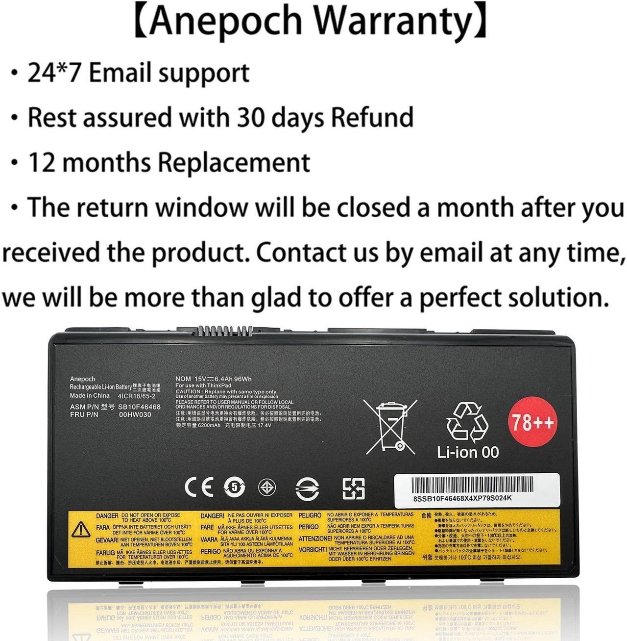 Alt view image 2 of 5 - Anepoch 00HW030 SB10F46468 78+ 78++ Laptop Battery Replacement for Lenovo ThinkPad P70 P71 Series Notebook SB10F46468 01AV451 4X50K14092 15V 96Wh 6400mAh