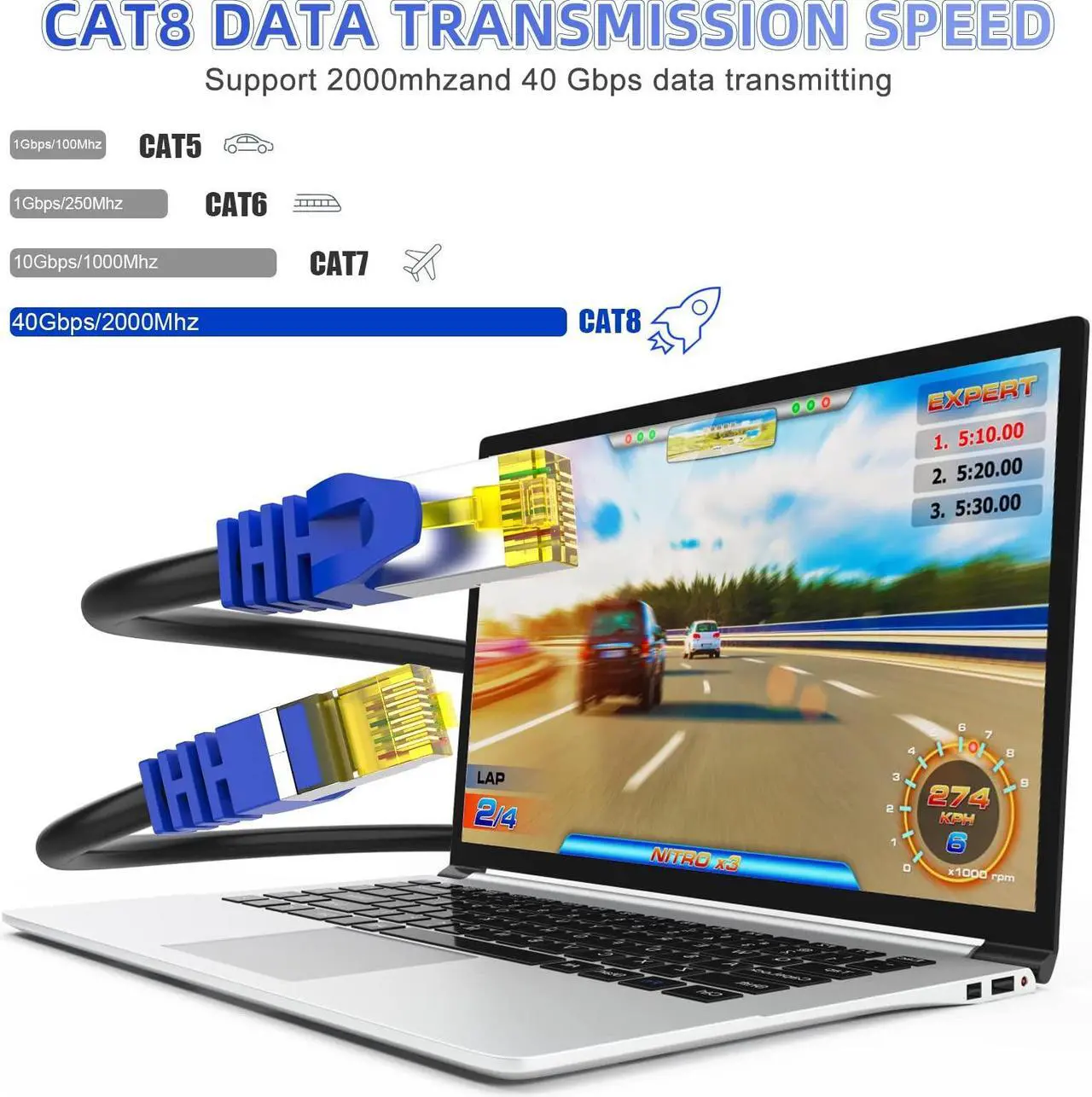 Alt view image 3 of 5 - AoforzTech Cat 8 Ethernet Cable 65 ft,Heavy Duty High Speed Network Internet Cable, RJ45 Connector,26AWG 40Gbps 2000Mhz Patch Cord,S/FTP Indoor & Outdoor LAN Cable-Waterproof(Black)