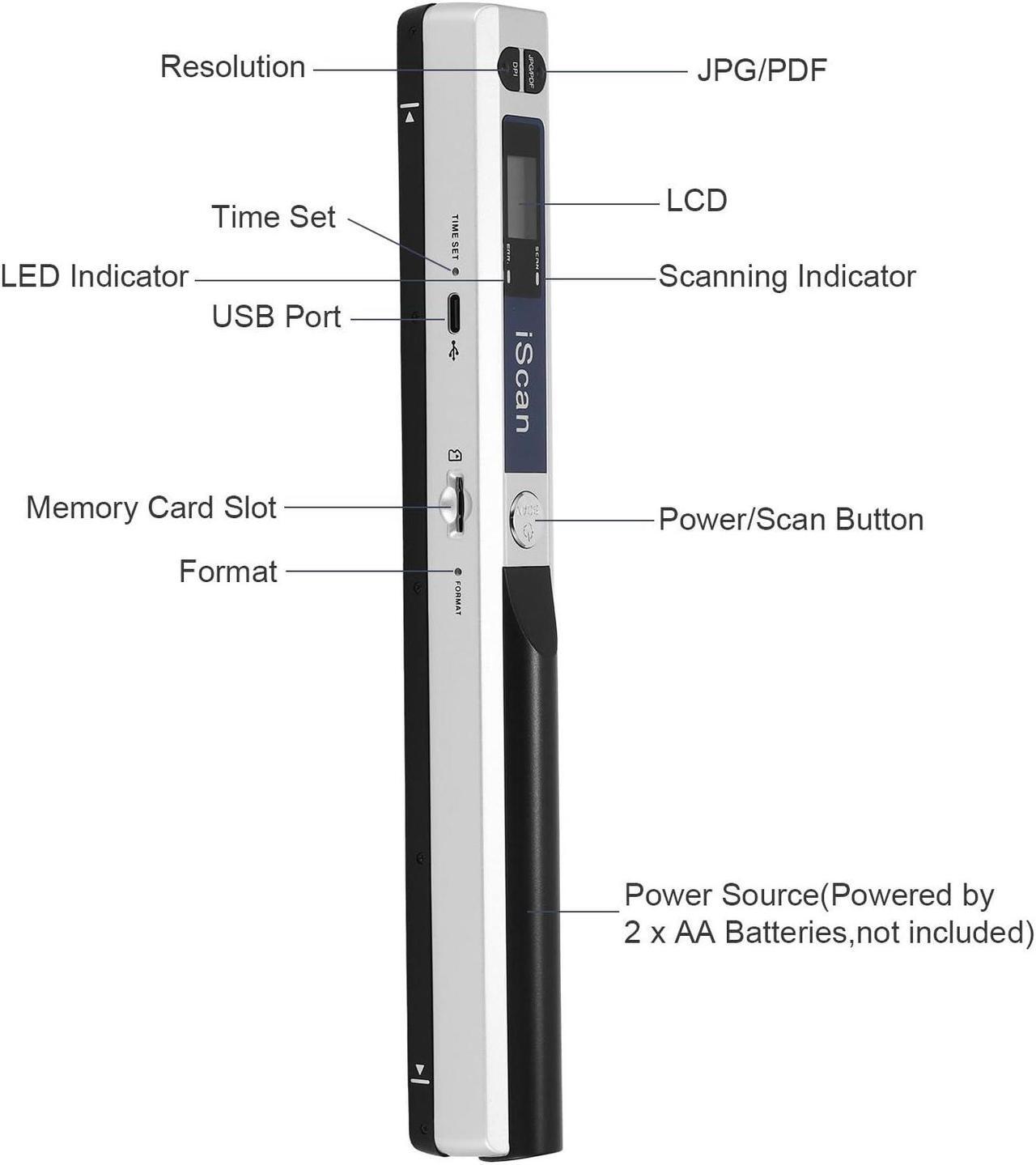 Alt view image 2 of 5 - AOZBZ Portable Document Scanner - 900DPI Handheld Portable Scanner Image Scanner Scanning Wand A4 Colour Photo Mobile Scanner Handy Scan, JPG/PDF Format, with 16G SD Card (Silver)