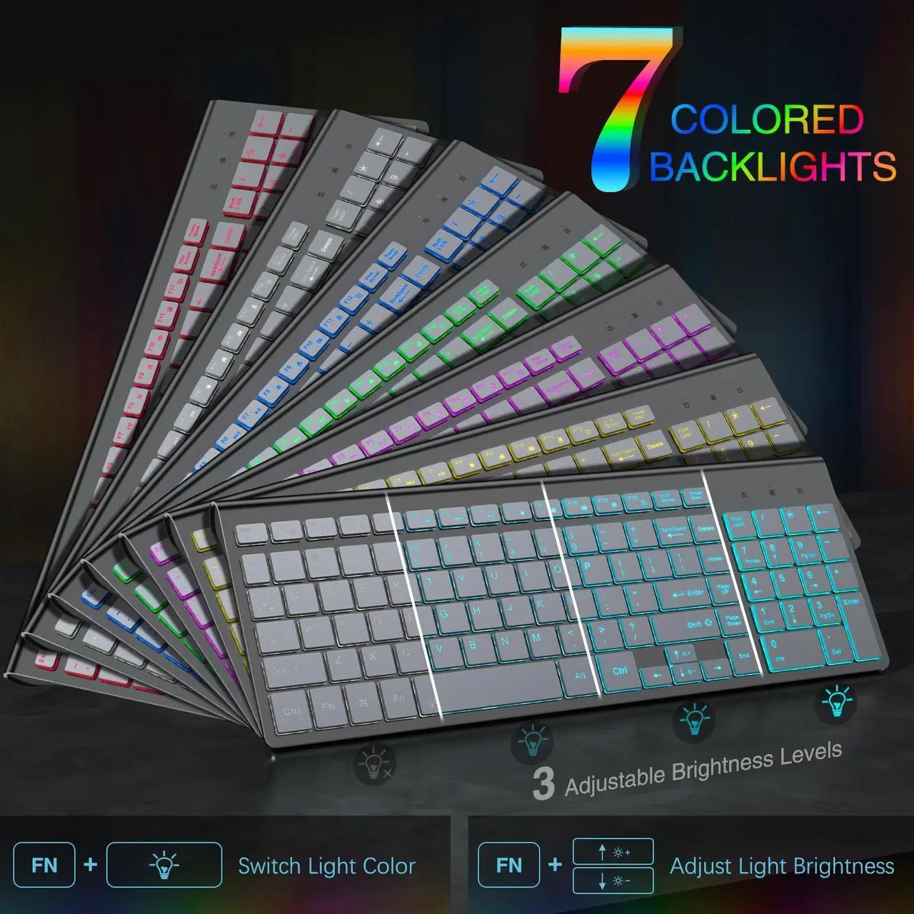 Alt view image 2 of 5 - J JOYACCESS Wireless Keyboard and Mouse Combo with 7 Backlit Options,Quiet Light Up Keys,Type-C Rechargeable,Sleep Mode-2.4G Slient Portable Cordless Combo for Laptop/PC/Computer/Mac(Grey+Sliver)
