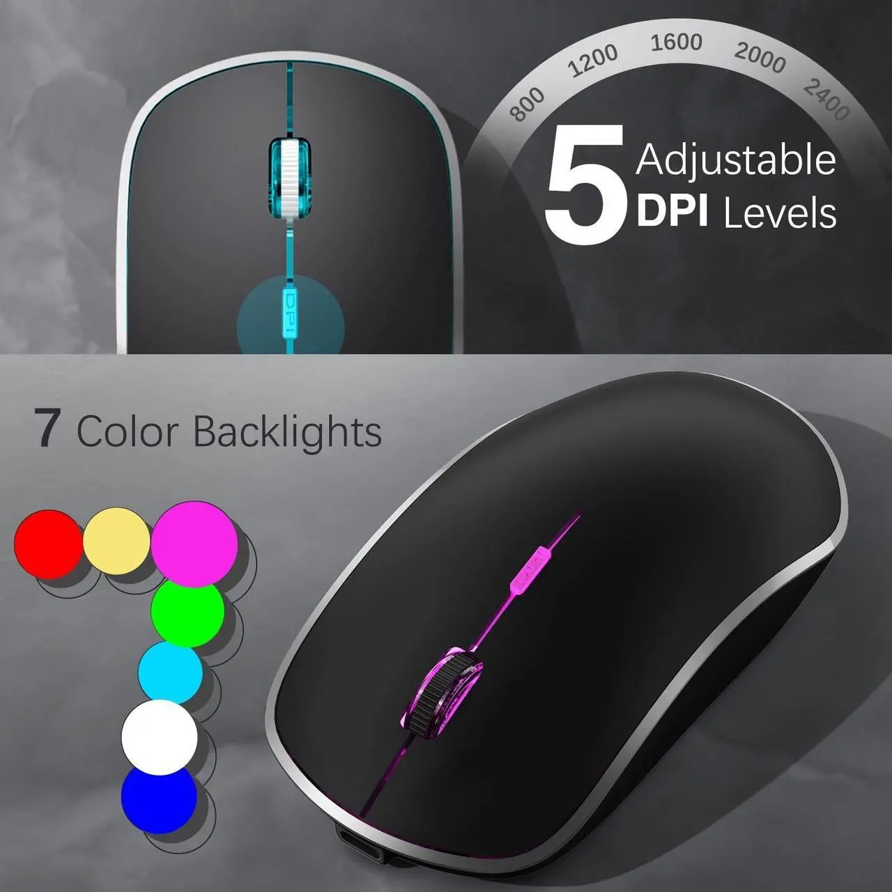 Alt view image 3 of 5 - J JOYACCESS Wireless Keyboard and Mouse Combo with 7 Backlit Options,Quiet Light Up Keys,Type-C Rechargeable,Sleep Mode-2.4G Slient Portable Cordless Combo for Laptop/PC/Computer/Mac(Grey+Sliver)