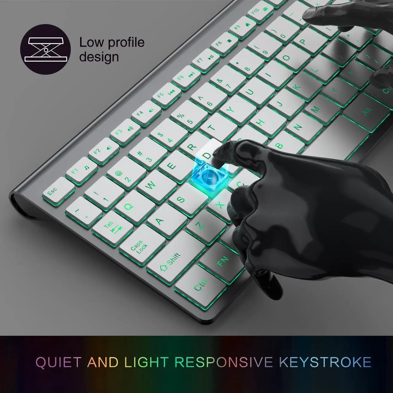 Alt view image 5 of 5 - J JOYACCESS Wireless Keyboard and Mouse Combo with 7 Backlit Options,Quiet Light Up Keys,Type-C Rechargeable,Sleep Mode-2.4G Slient Portable Cordless Combo for Laptop/PC/Computer/Mac(Grey+Sliver)