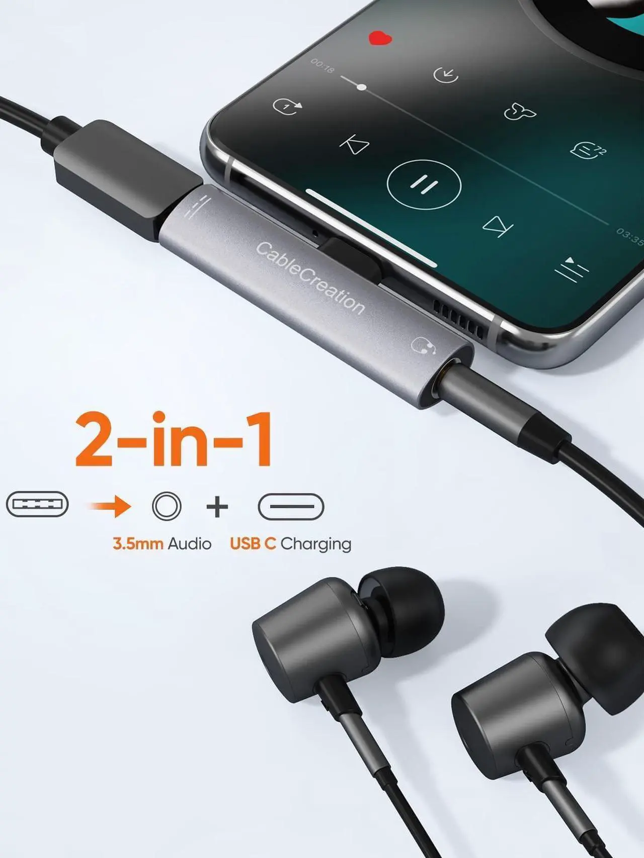 Alt view image 3 of 5 - CableCreation Aux Cable(6Ft/1.8M) Bundle with USB C to 3.5mm Headphone and Charger Adapter