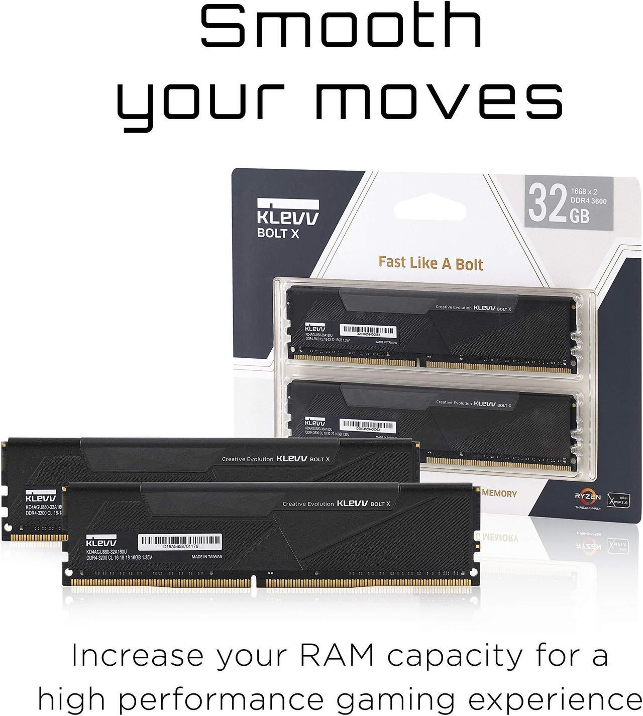 Alt view image 5 of 5 - KLEVV Bolt X DDR4 32GB (2x16GB) 3600MHz CL18 1.35V Gaming Desktop Ram Memory SK Hynix Chip XMP 2.0 Ready (KD4AGUA80-36A180U)