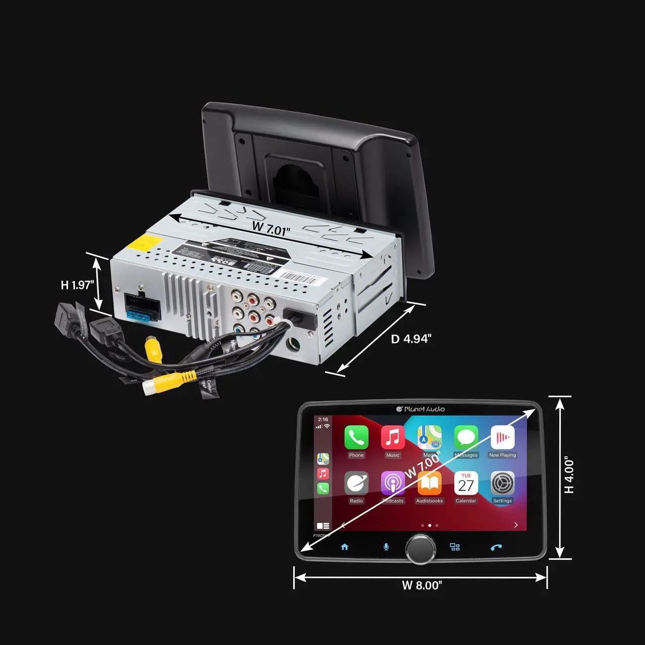 Alt view image 5 of 5 - Planet Audio P70CPA-F Car Stereo - Apple CarPlay, Android Auto, Single Din, 7 Inch Touchscreen, Bluetooth, No CD DVD Player, AM/FM Radio Receiver