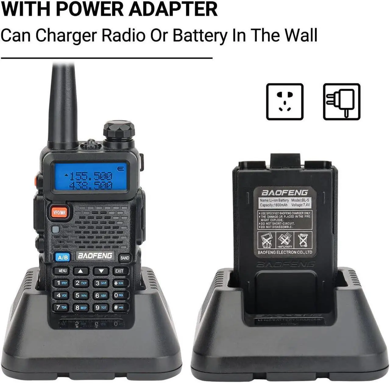 Alt view image 3 of 5 - Baofeng UV-5R Ham Radio Long Range UV5R Handheld Dual Band Rechargeable Two Way Radio Walkie Talkies for Adults with Earpiece for Survival Gear Hunting,2Pack