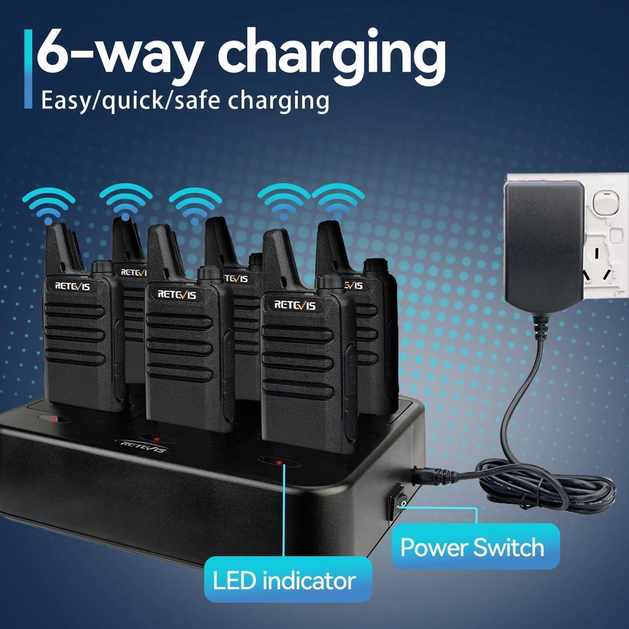 Alt view image 2 of 5 - Retevis RT22 Walkie Talkies Rechargeable Hands Free 2 Way Radios Two-Way Radio(6 Pack) with 6 Way Multi Gang Charger