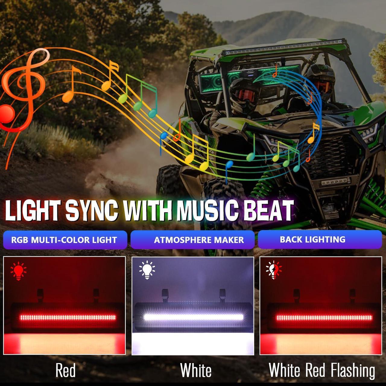 Alt view image 2 of 5 - Afurkuot UTV Soundbar Waterproof 26-Inch ATV Sound Bar, Music Sync Multicolor 6-Speaker Golf Cart Sound Bar with Back Light Strip, Power Soundbar for ATV UTV Golf Cart w/1.6-2.25" Roll Bar
