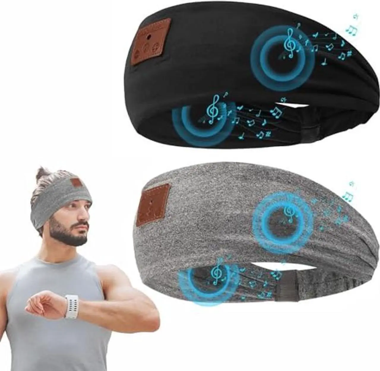 Main image of 2-Pack Sleeping Headphones Bluetooth Headband, 2024 New Headband Headphones with Ultra-Thin Speakers, Wireless Headphones Headband for Side Sleepers, Running, Insomniac, Travel, Meditation(Black&Grey)