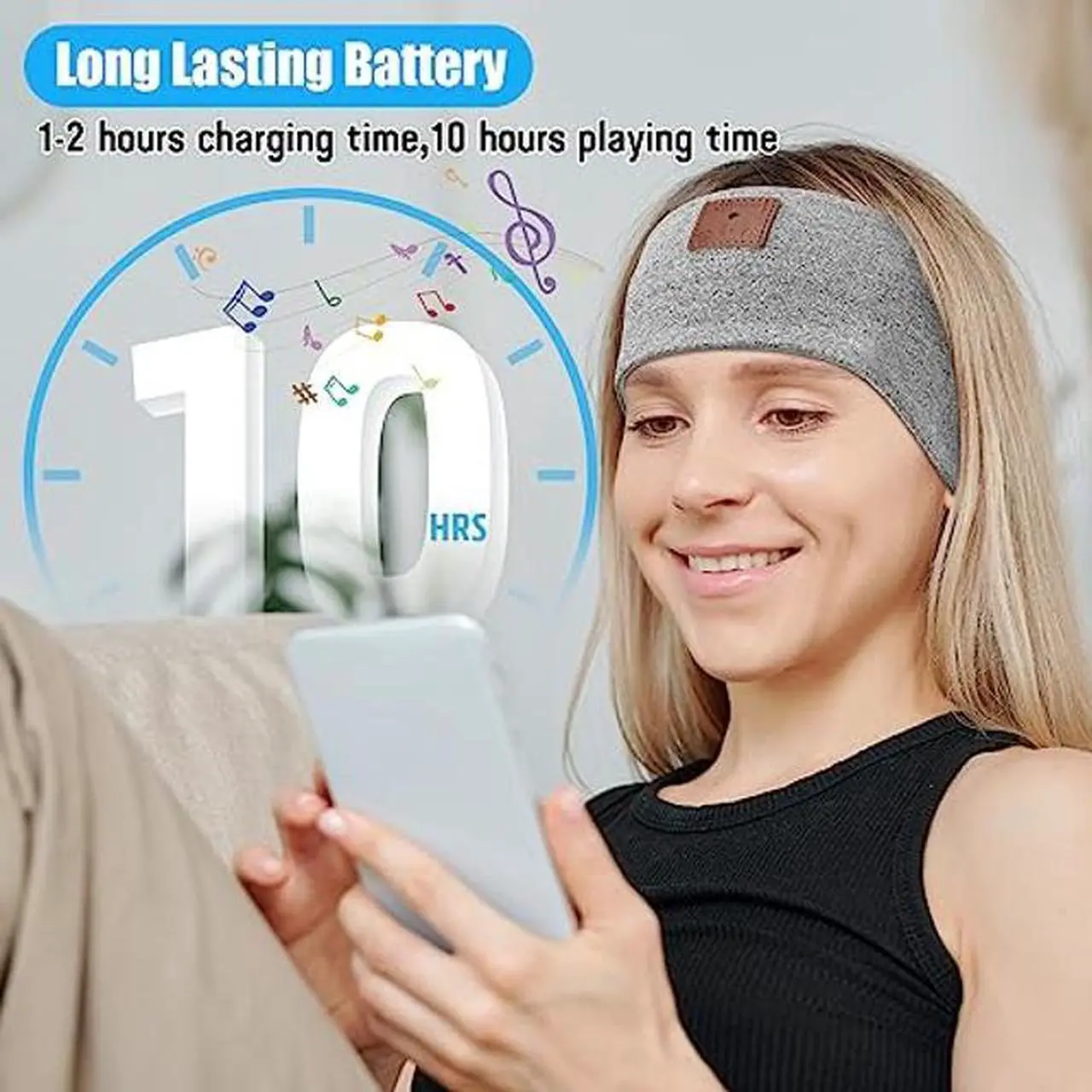 Alt view image 4 of 5 - 2-Pack Sleeping Headphones Bluetooth Headband, 2024 New Headband Headphones with Ultra-Thin Speakers, Wireless Headphones Headband for Side Sleepers, Running, Insomniac, Travel, Meditation(Black&Grey)
