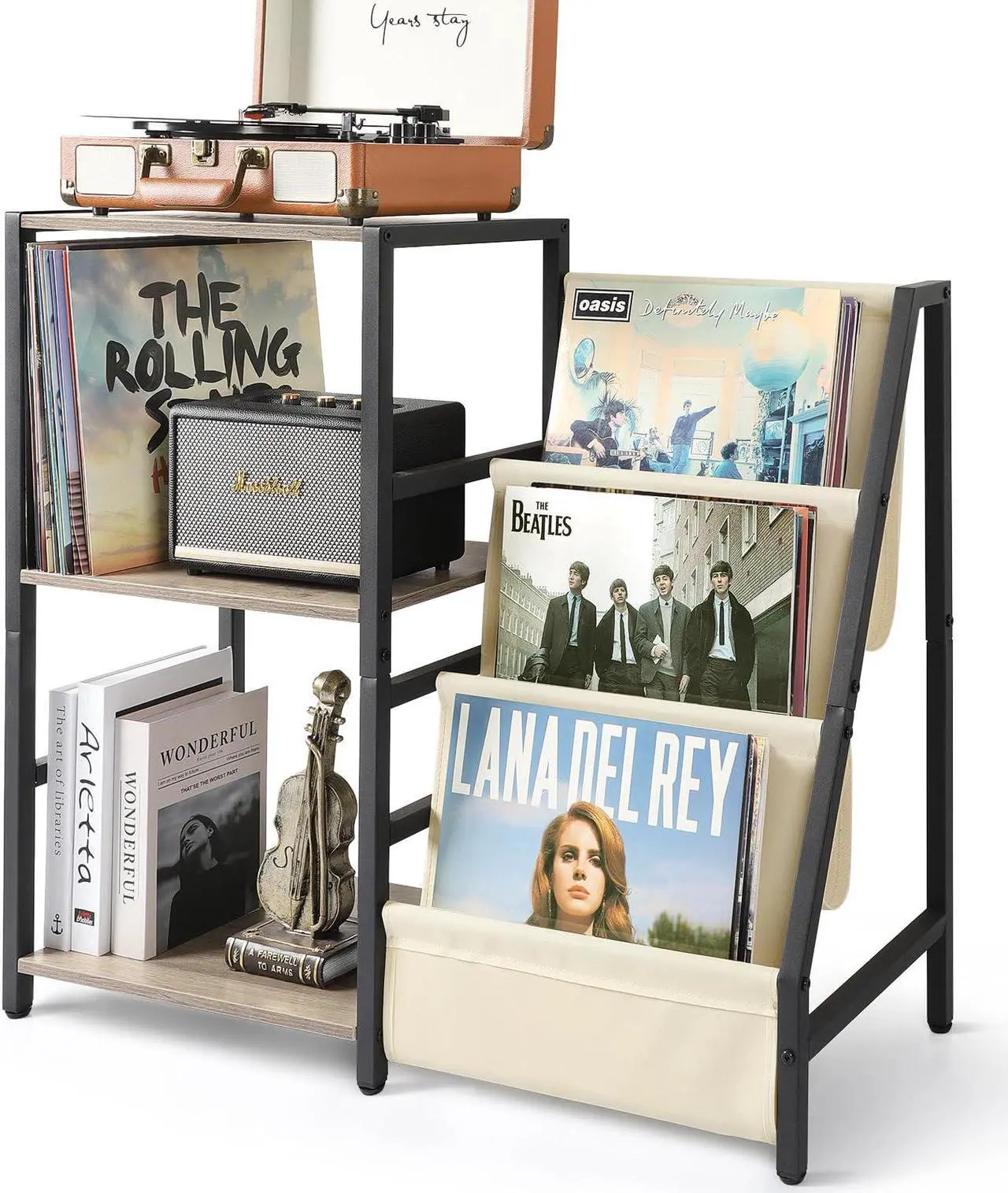 Main image of Bikoney Record Player Stand, Turntable Stand with 3-Tier Vinyl Record Storage, Record Player Table Up to 200 Albums, End Table for Vinyl Records, Vinyl Record Holder Cabinet for Living Room White