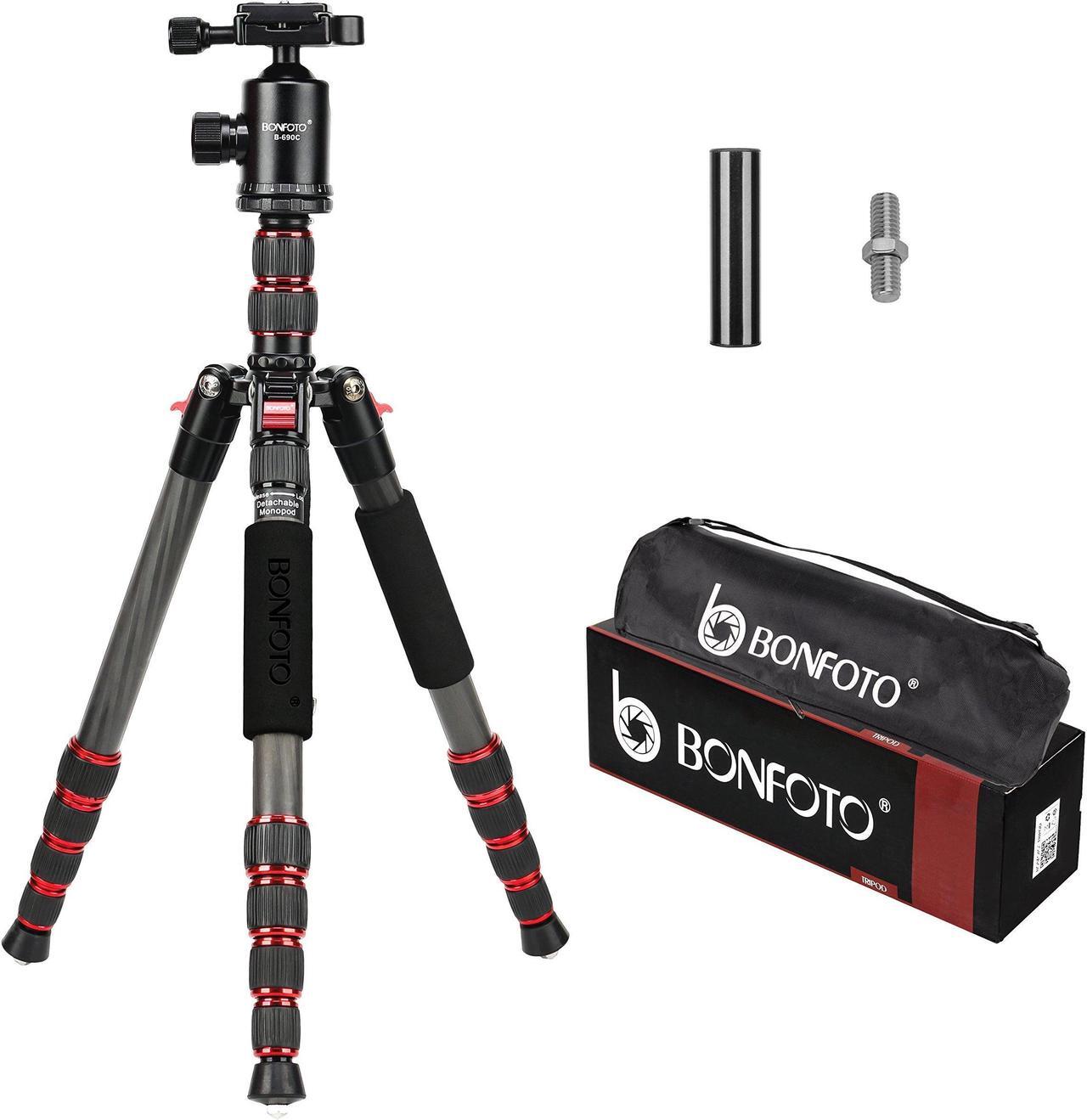 Main image of BONFOTO B690C Lightweight Carbon Fiber Portable Tripod Compact Travel Camera Tripod Monopod with 360 Degree Ball Head,1/4" Quick Release Plate and Carry Bag for DSLR Cameras