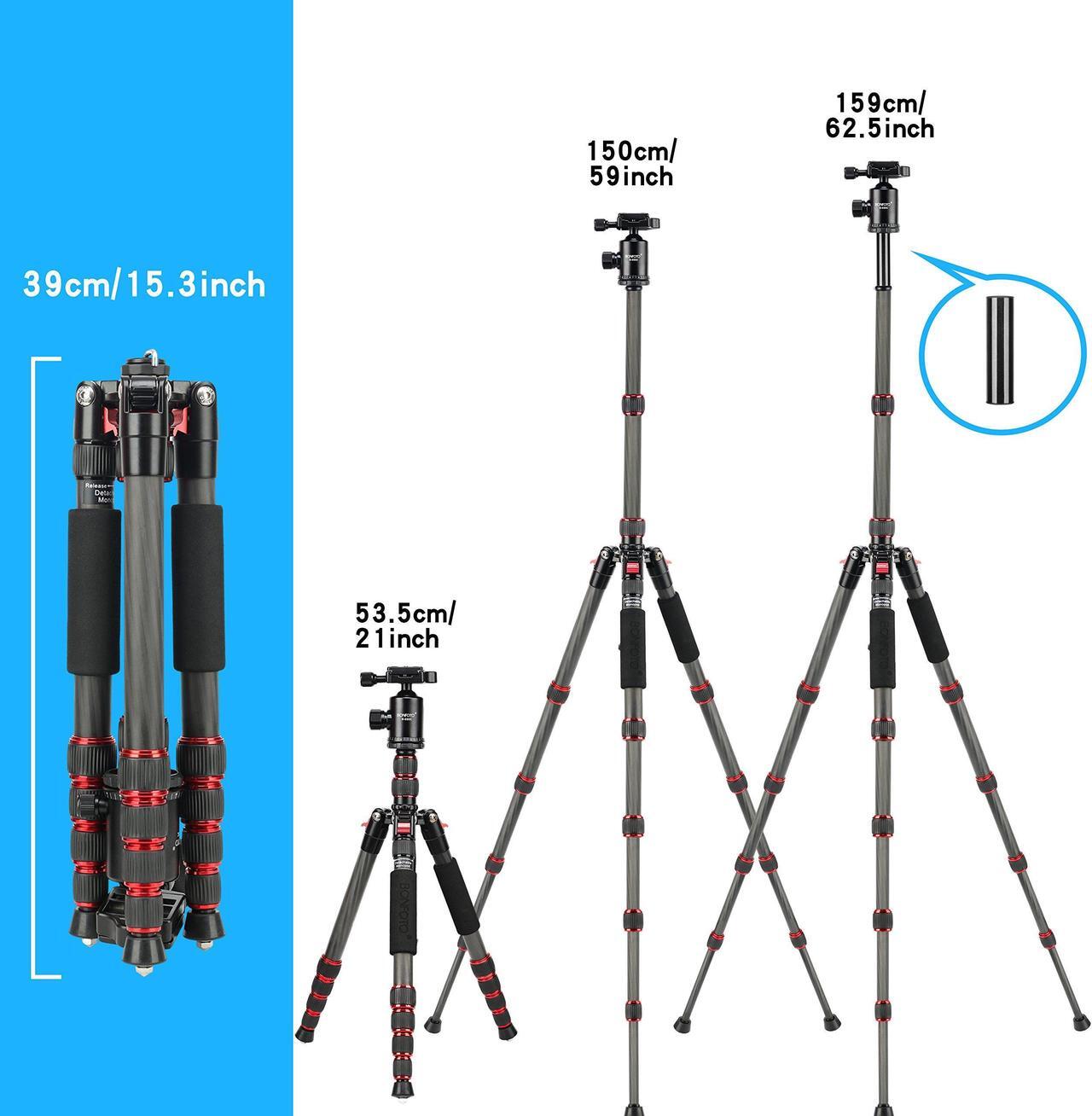 Alt view image 5 of 5 - BONFOTO B690C Lightweight Carbon Fiber Portable Tripod Compact Travel Camera Tripod Monopod with 360 Degree Ball Head,1/4" Quick Release Plate and Carry Bag for DSLR Cameras