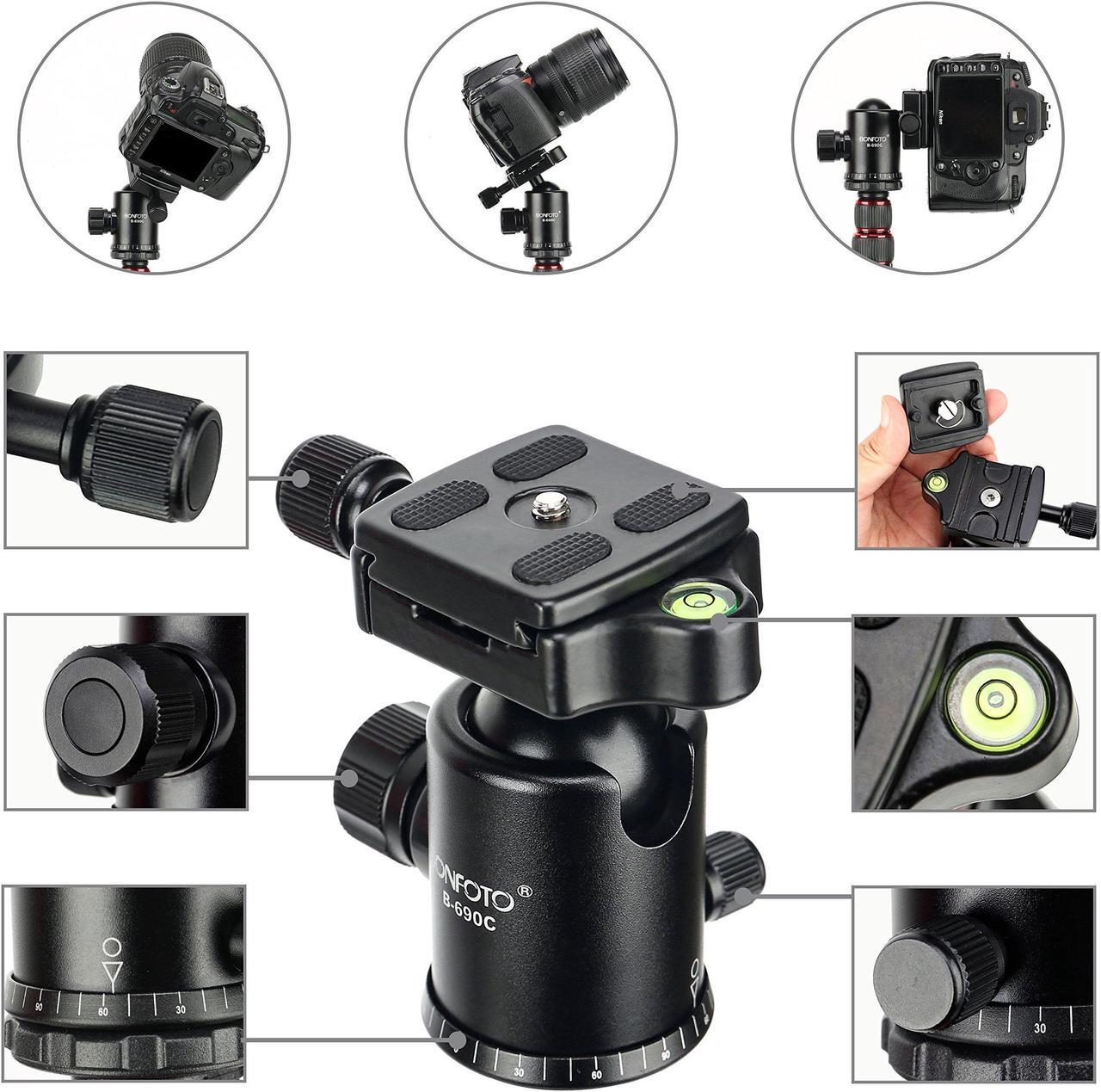 Alt view image 3 of 5 - BONFOTO B690C Lightweight Carbon Fiber Portable Tripod Compact Travel Camera Tripod Monopod with 360 Degree Ball Head,1/4" Quick Release Plate and Carry Bag for DSLR Cameras