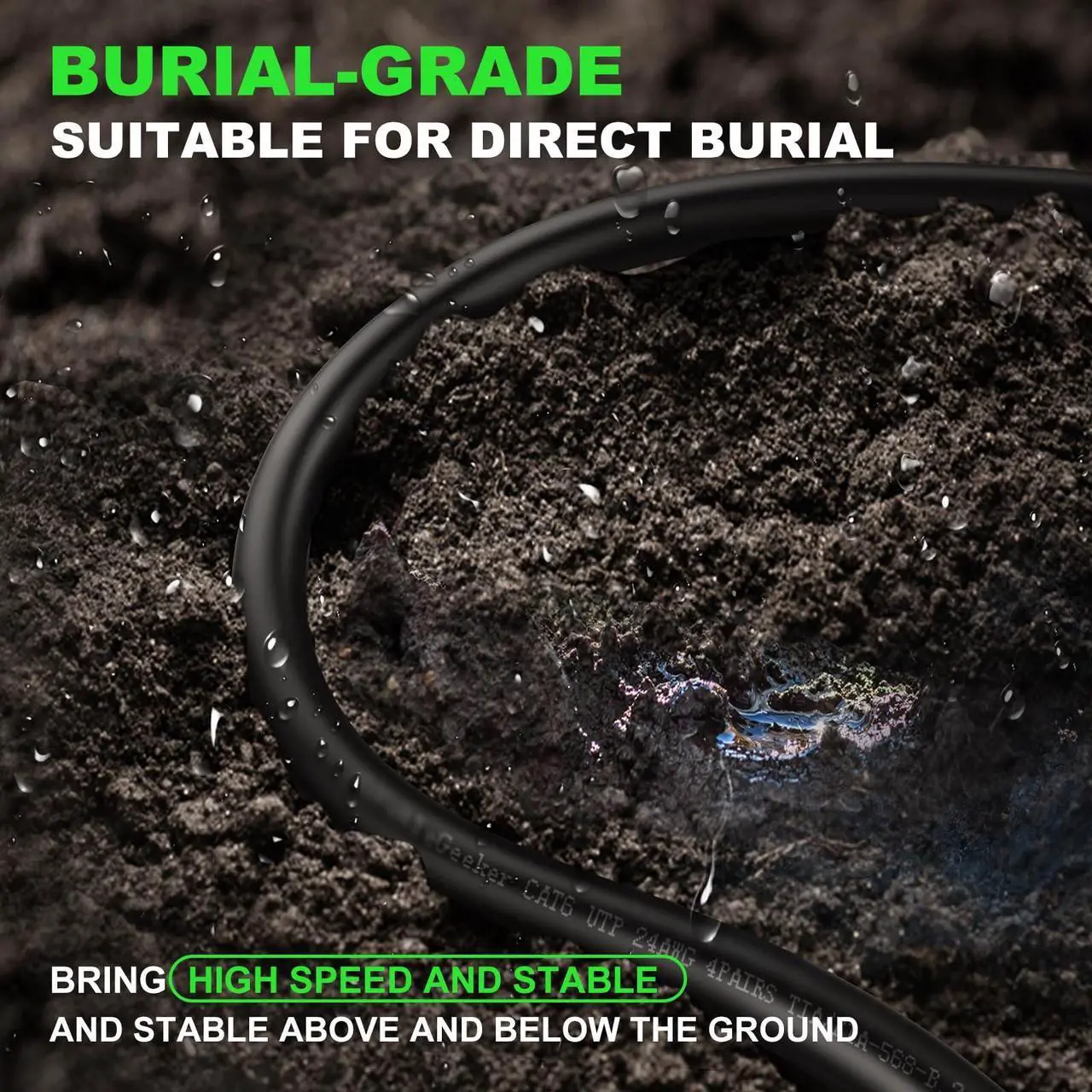 Alt view image 2 of 5 - CableGeeker Cat6 Outdoor Ethernet Cable 150 ft CCA Copper Clad, Heavy Duty Internet Network Cable, Direct Burial, Waterproof, In-Ground, POE, UV Jacket, 24AWG Cat 6 RJ45 Patch Cable - 150ft, Black