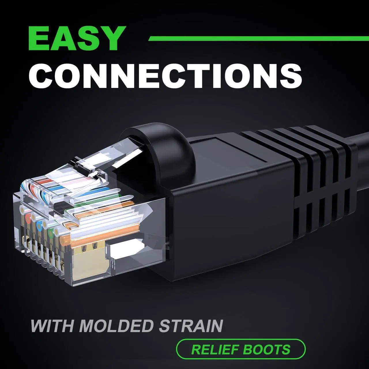Alt view image 4 of 5 - CableGeeker Cat6 Outdoor Ethernet Cable 150 ft CCA Copper Clad, Heavy Duty Internet Network Cable, Direct Burial, Waterproof, In-Ground, POE, UV Jacket, 24AWG Cat 6 RJ45 Patch Cable - 150ft, Black