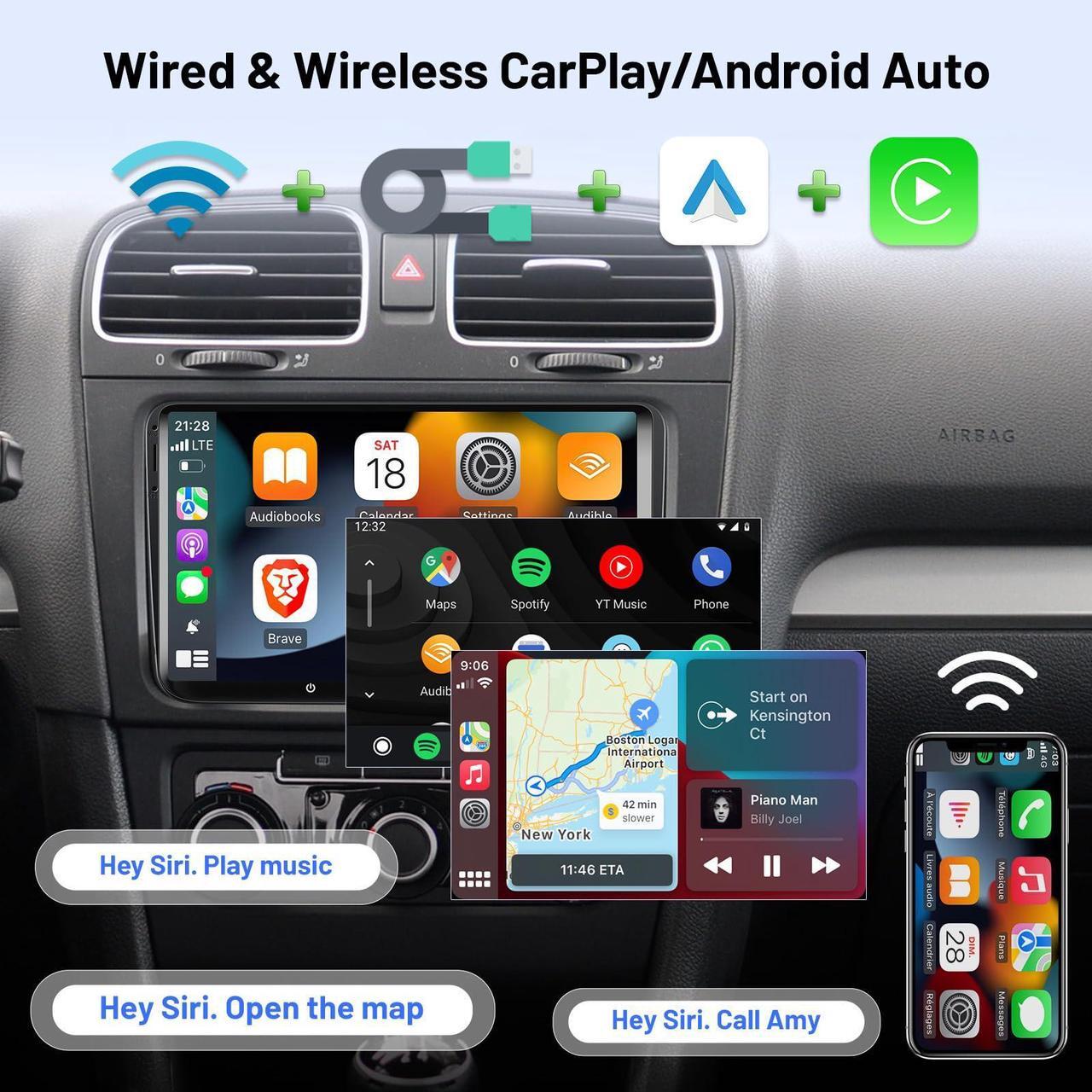 Alt view image 5 of 5 - [2+64G] 9 inch Android 13 Car Radio for VW Passat Jetta Seat Golf Skoda Polo Tiguan Beetle, Touch Screen Volkswagen Stereo with CarPlay/Android Auto/Bluetooth/GPS/WiFi +AHD Backup Camera+MIC