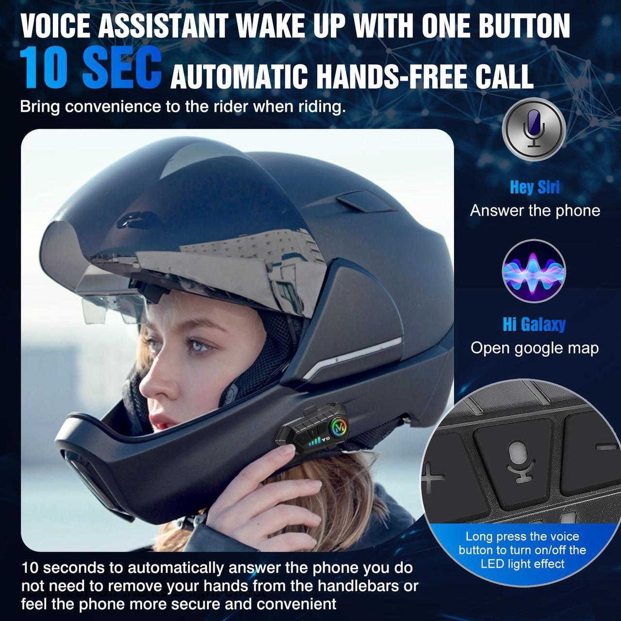 Alt view image 4 of 5 - FEYA Motorcycle Helmet Speakers High Battery Life Helmet Headphone IPX6 Automatic Answer/Call Music Control/Intelligent Noise/Wake up Siri, 2 Different Types of Mic[(Compatible with All Helmets)]