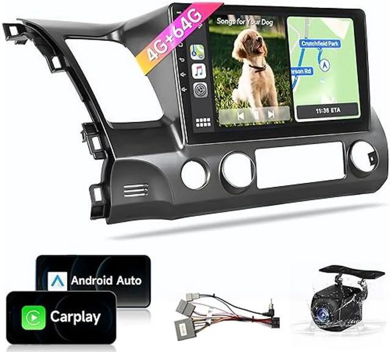 Main image of Android 13 4G+64G, 10.1" Car Radio for Honda Civic 2006 2007 2008 2009 2010 2011, Wireless Carplay Android Auto Car Stereo with Backup Camera, 32 EQ Bluetooth FM/RDS/AM GPS 5G WiFi