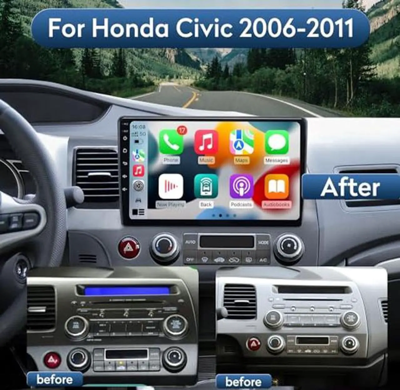 Alt view image 3 of 5 - Android 13 4G+64G, 10.1" Car Radio for Honda Civic 2006 2007 2008 2009 2010 2011, Wireless Carplay Android Auto Car Stereo with Backup Camera, 32 EQ Bluetooth FM/RDS/AM GPS 5G WiFi