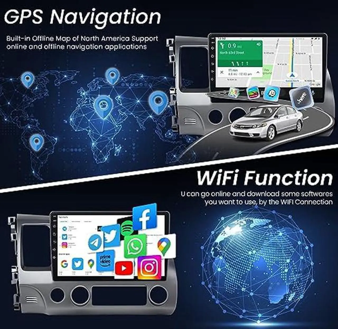 Alt view image 5 of 5 - Android 13 4G+64G, 10.1" Car Radio for Honda Civic 2006 2007 2008 2009 2010 2011, Wireless Carplay Android Auto Car Stereo with Backup Camera, 32 EQ Bluetooth FM/RDS/AM GPS 5G WiFi