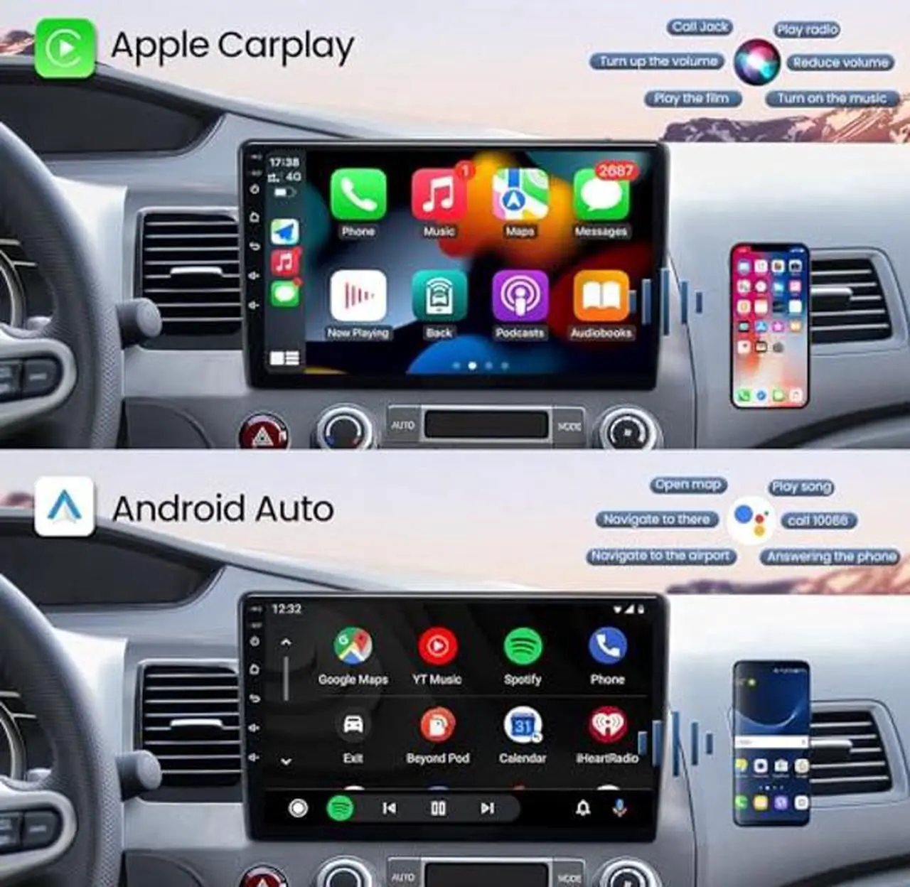 Alt view image 4 of 5 - Android 13 4G+64G, 10.1" Car Radio for Honda Civic 2006 2007 2008 2009 2010 2011, Wireless Carplay Android Auto Car Stereo with Backup Camera, 32 EQ Bluetooth FM/RDS/AM GPS 5G WiFi