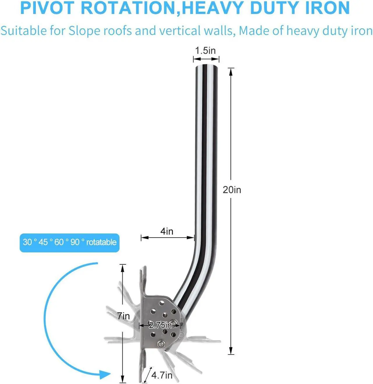 Alt view image 2 of 5 - KINEEPLE Heavy Duty Steel 20inch for Starlink Mount,Starlink Long Wall Mount,Starlink Pole Mount,Starlink Roof Mount Wall Mounting kit,Universal Outdoor AP WiFi TV Antenna J-Pipe Pole Mount