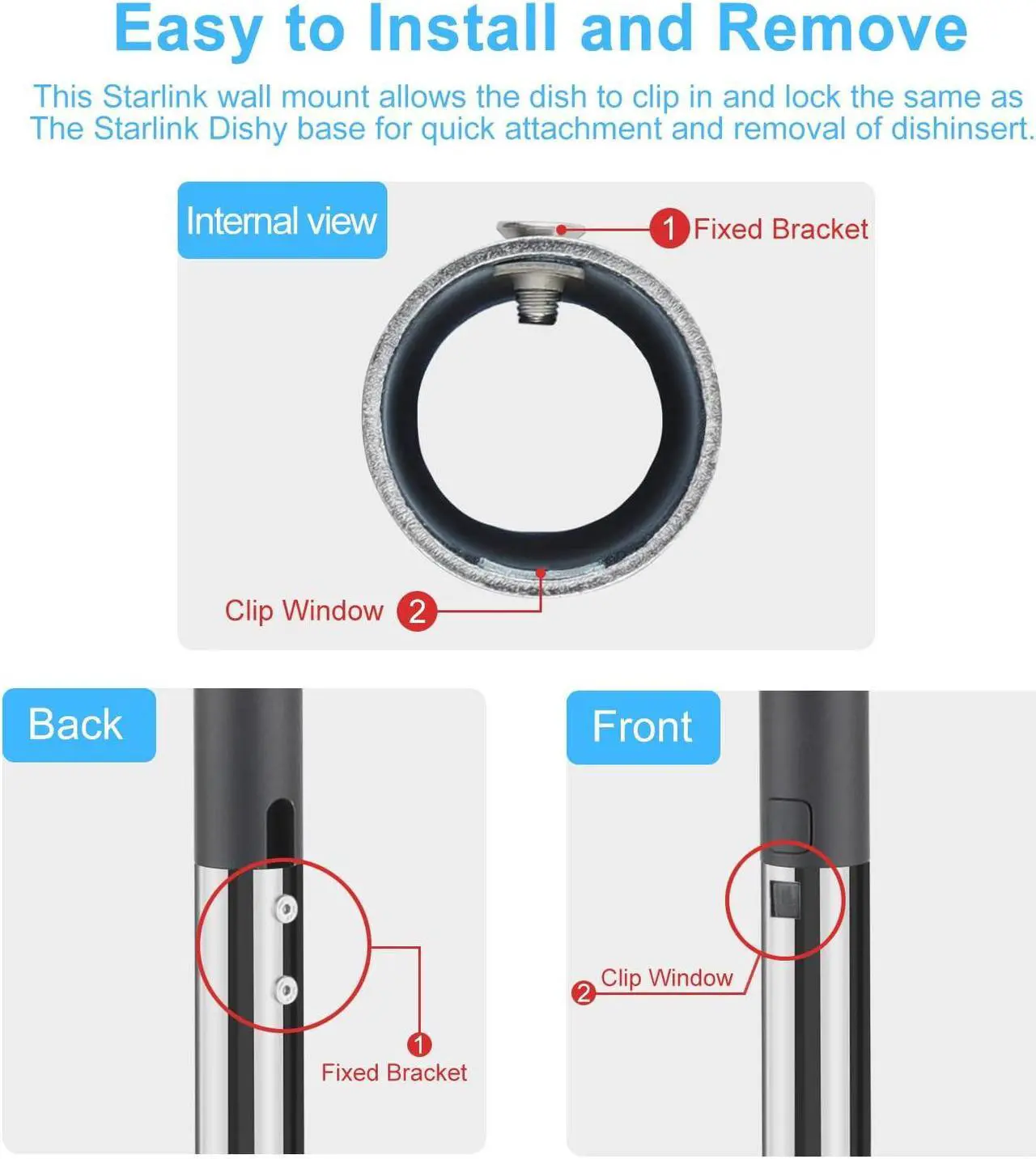 Alt view image 3 of 5 - KINEEPLE Heavy Duty Steel 20inch for Starlink Mount,Starlink Long Wall Mount,Starlink Pole Mount,Starlink Roof Mount Wall Mounting kit,Universal Outdoor AP WiFi TV Antenna J-Pipe Pole Mount