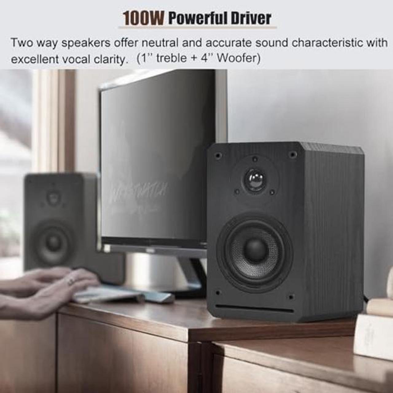 Alt view image 3 of 5 - Home CD Stereo Shelf System,100W Hi-Fi Bookshelf Speskers System (CD Player, FM Radio, Wireless Bluetooth, USB Playback, AUX, Headphone Jack)