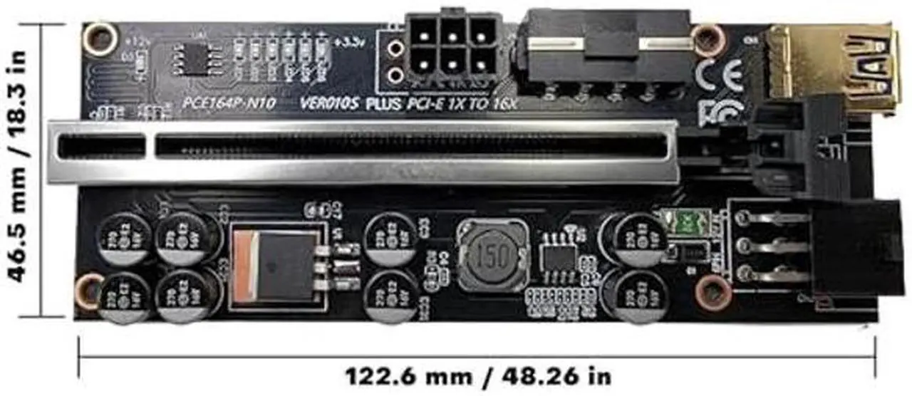 Alt view image 4 of 5 - Nerd Gearz 6 Pack PCI-E 16X to 1X GPU VER010S Plus Riser (Dual-6pin / MOLEX) with LED Graphics Extension Ethereum ETH GPU Mining Powered Riser Adapter Card