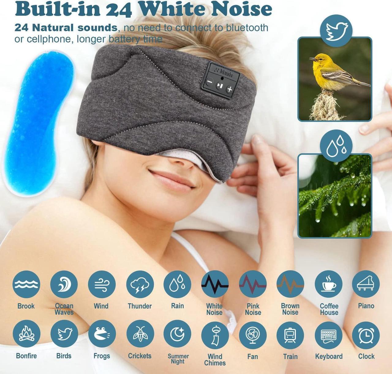 Alt view image 2 of 5 - Sleep Mask with Bluetooth Headphones 24 White Noise, Ultra-Thin Speaker Cold Pack Blackout Bluetooth Eye Mask Sleep Headphones for Side Sleepers, Airplane, Travel, Cool Gadgets for Women Man (Black)