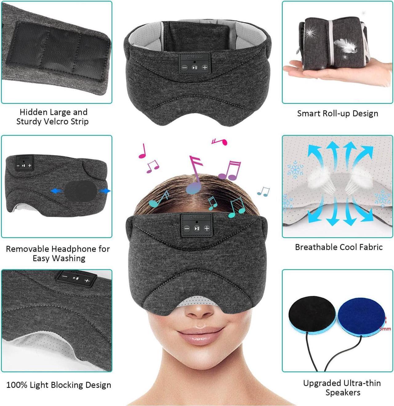 Alt view image 4 of 5 - Sleep Mask with Bluetooth Headphones 24 White Noise, Ultra-Thin Speaker Cold Pack Blackout Bluetooth Eye Mask Sleep Headphones for Side Sleepers, Airplane, Travel, Cool Gadgets for Women Man (Black)