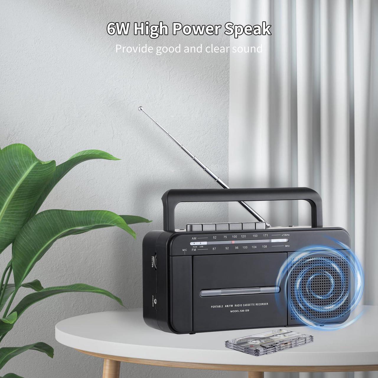 Alt view image 2 of 5 - SEMIER Boombox MP3 Conversion Cassette Tape Player Recorder AM FM Radio, Cassette to MP3 Digital Converter, USB Recording, Built-in Microphone, Big Speaker and Earphone Jack by AC or C Batteries