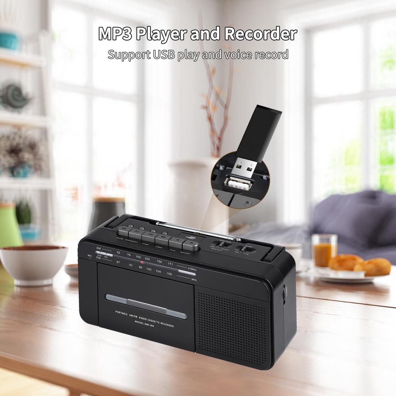 Alt view image 5 of 5 - SEMIER Boombox MP3 Conversion Cassette Tape Player Recorder AM FM Radio, Cassette to MP3 Digital Converter, USB Recording, Built-in Microphone, Big Speaker and Earphone Jack by AC or C Batteries