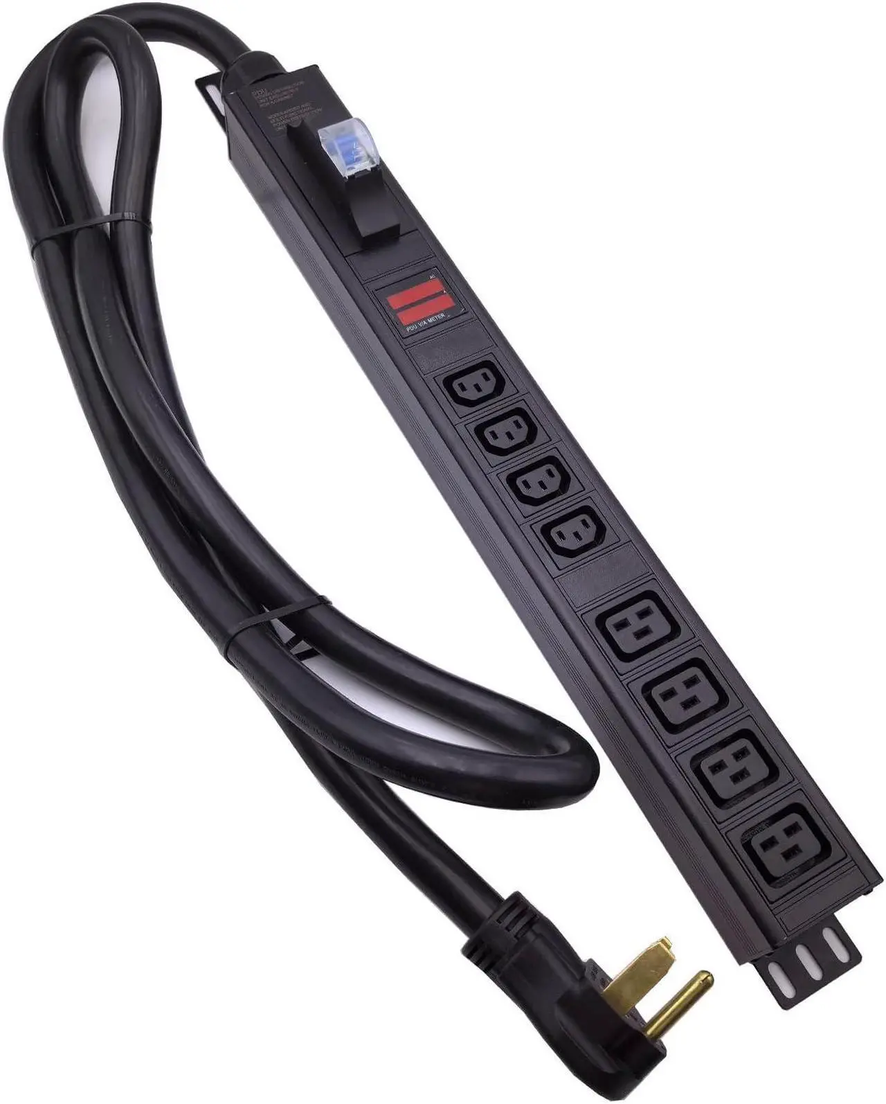 Main image of Data Center 240V 50Amp Server Cabinet L6-50P 8 Outlets IEC 4 bit C13+4 bit C19 PDU Meter PDU Aluminum Alloy Rack Type Power Socket (C13-08-D)