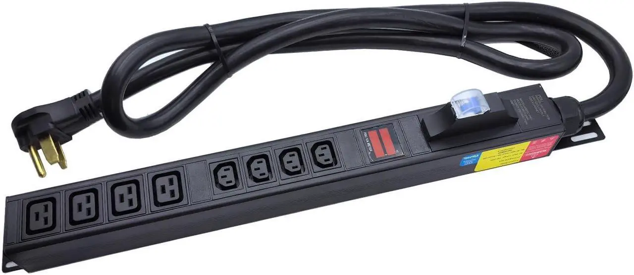 Alt view image 2 of 5 - Data Center 240V 50Amp Server Cabinet L6-50P 8 Outlets IEC 4 bit C13+4 bit C19 PDU Meter PDU Aluminum Alloy Rack Type Power Socket (C13-08-D)