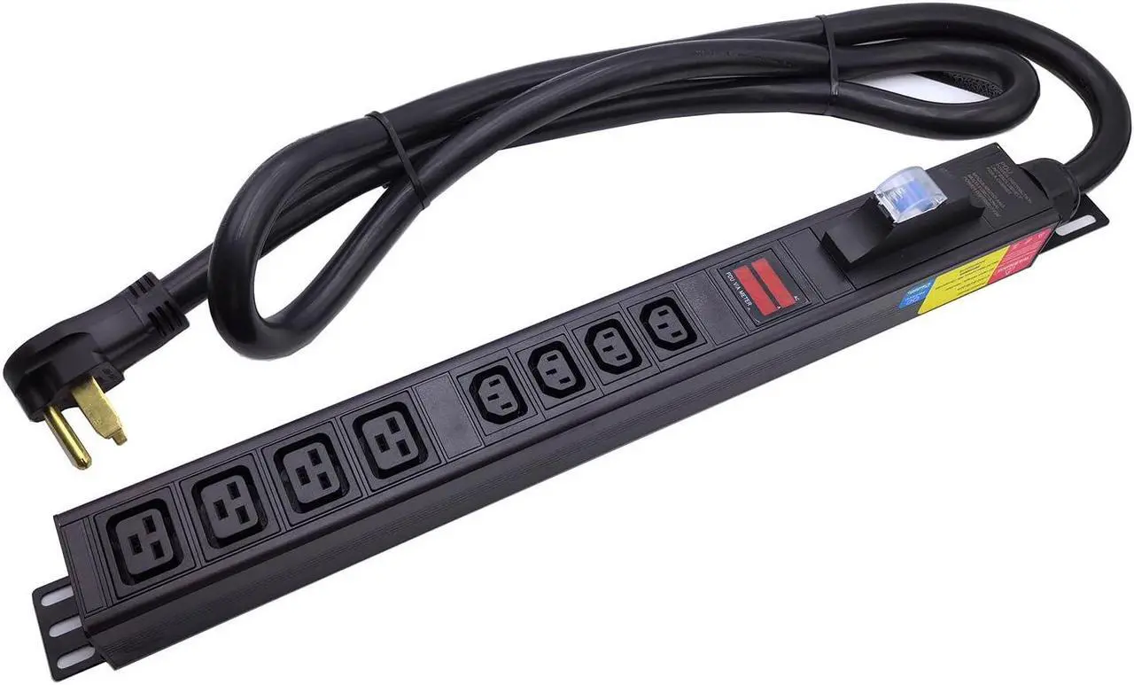 Alt view image 3 of 5 - Data Center 240V 50Amp Server Cabinet L6-50P 8 Outlets IEC 4 bit C13+4 bit C19 PDU Meter PDU Aluminum Alloy Rack Type Power Socket (C13-08-D)