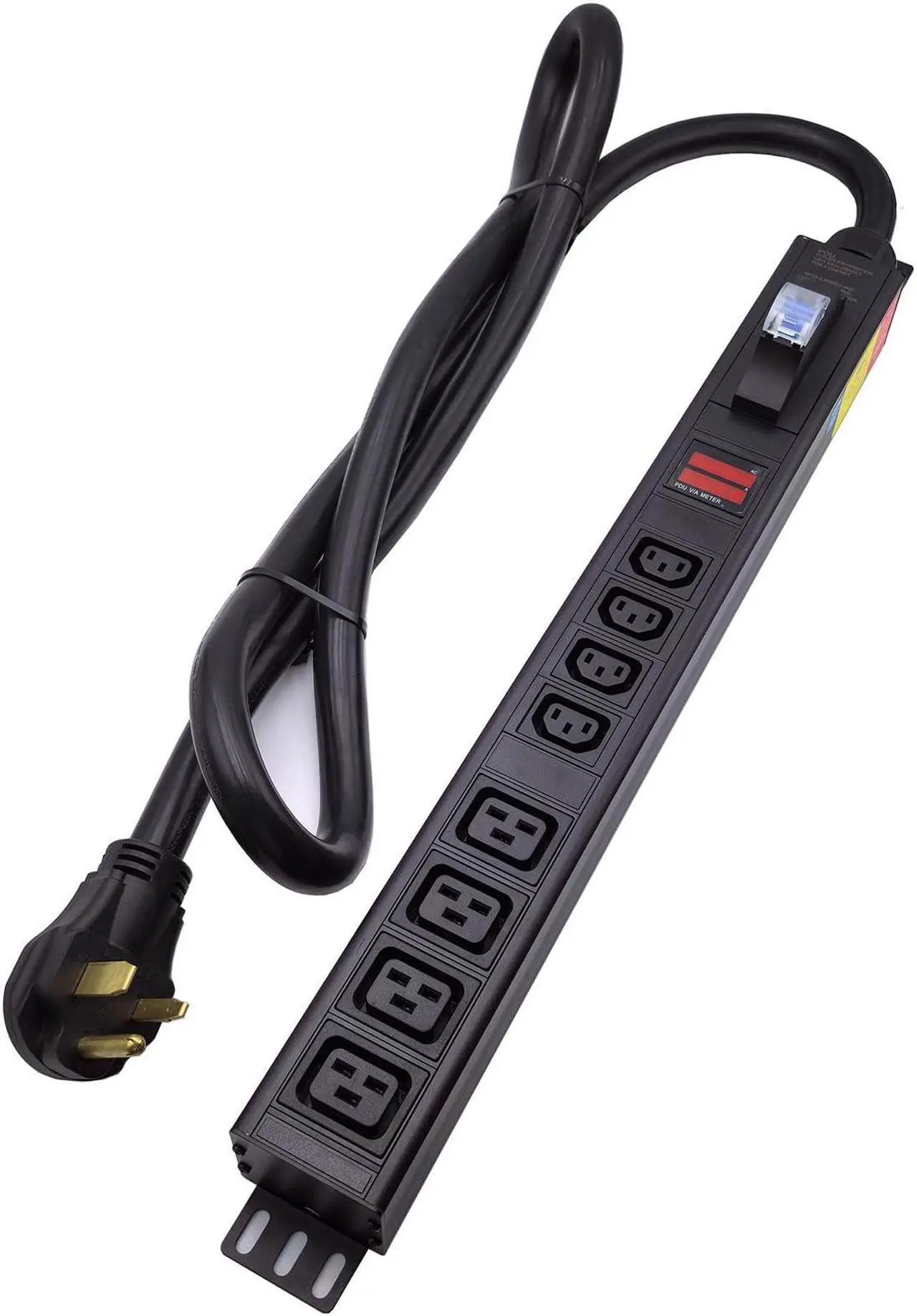 Alt view image 4 of 5 - Data Center 240V 50Amp Server Cabinet L6-50P 8 Outlets IEC 4 bit C13+4 bit C19 PDU Meter PDU Aluminum Alloy Rack Type Power Socket (C13-08-D)